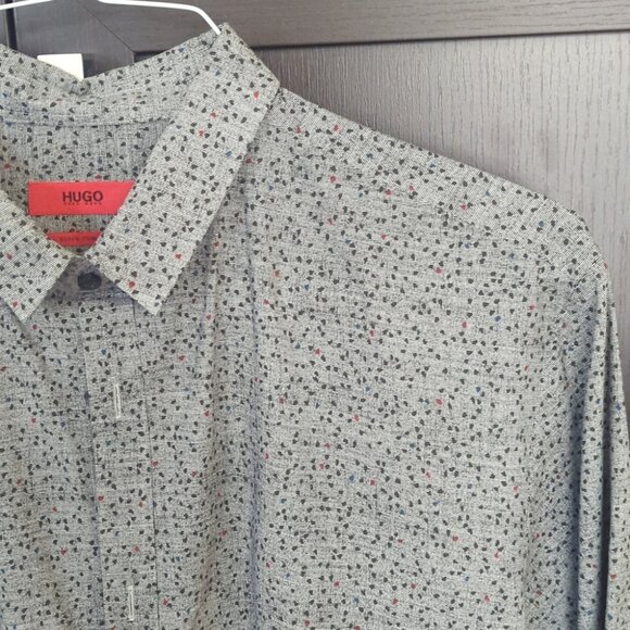 Hugo Boss Slim Fit 100% Cotton Black & Gray Speckled Shirt - Size L - Picture 4 of 6